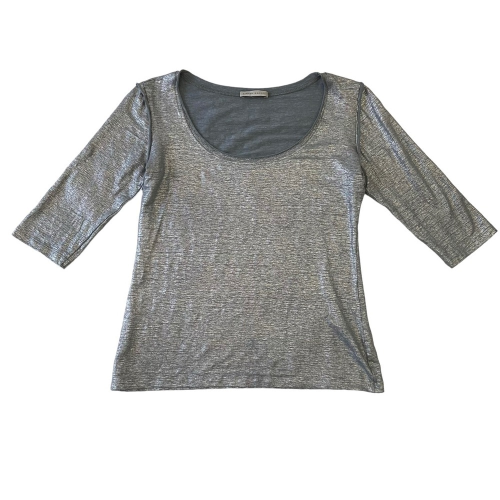 Sarah Pacini designer silver shirt round neck metallic lightweight jersey medium